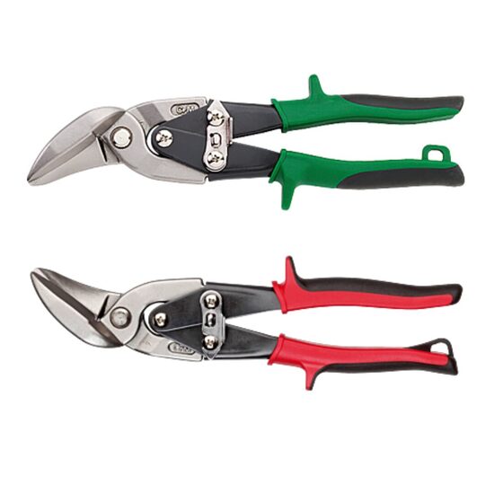 Skārdnieku šķēres ar atsperi 240 mm, HRC 60-62 (zaļas / sarkanas)