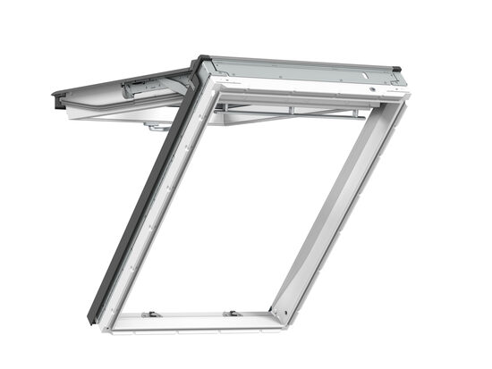 Panorāmiskais jumta logs Velux Comfort GNU 0064, balts poliuretāns, rokturis vērtnes augšā un apakšā